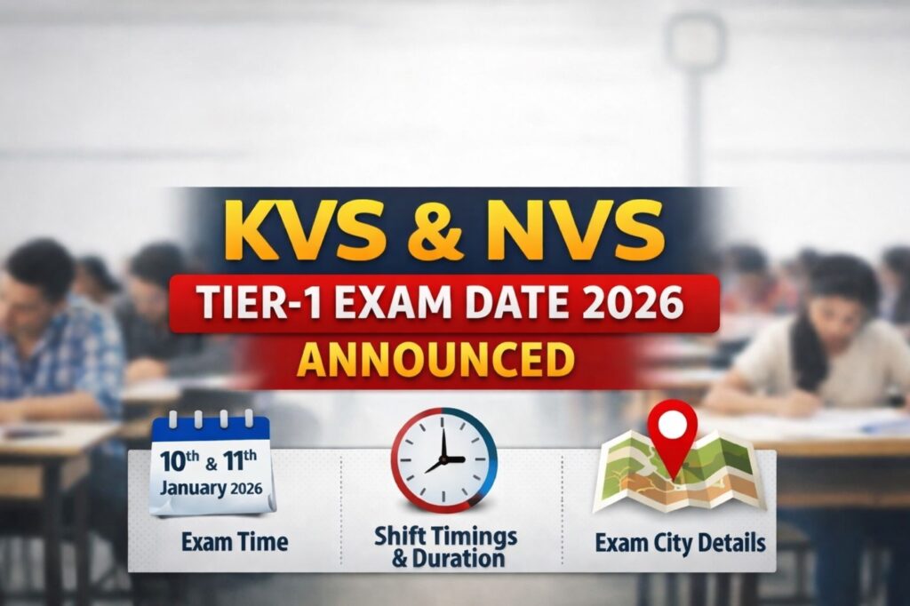 KVS and NVS Tier-1 exam date 2026 announced with shift timing and exam city details