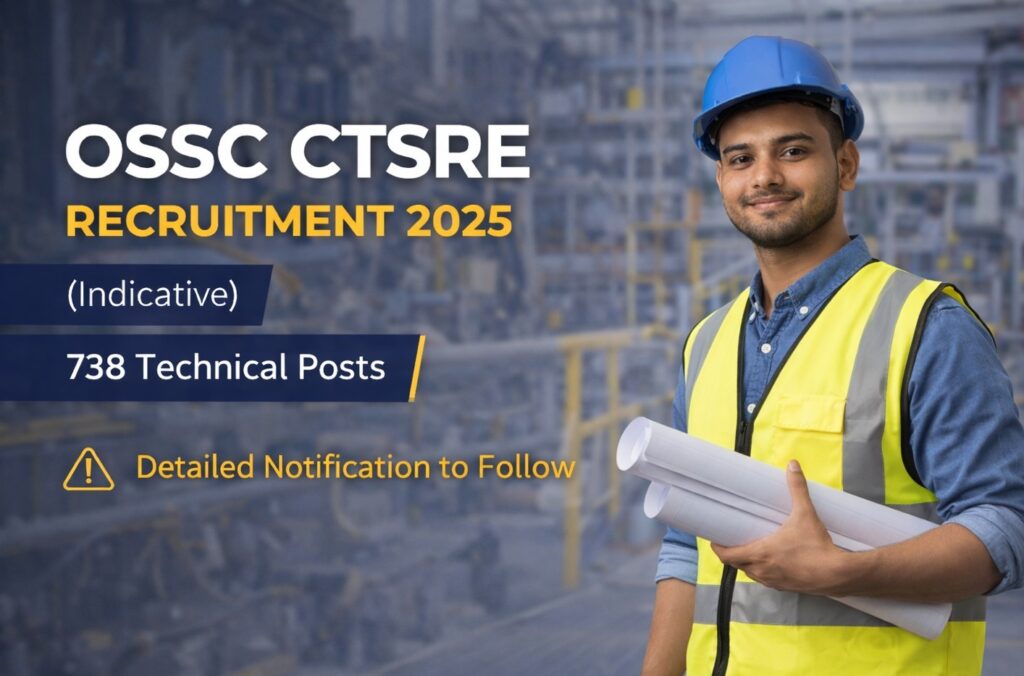 OSSC CTSRE Recruitment 2025 indicative notification for 738 technical Group B and Group C posts