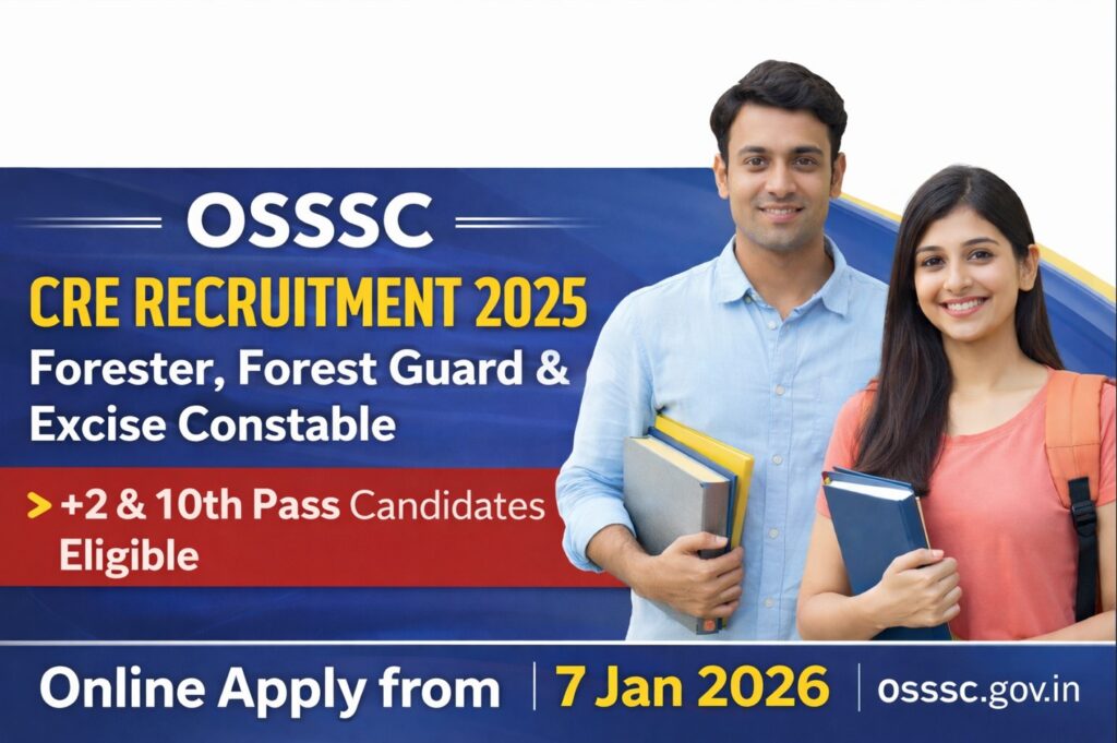 OSSSC CRE Recruitment 2025 apply online for Forester, Forest Guard and Excise Constable posts – 10th and +2 pass candidates eligible