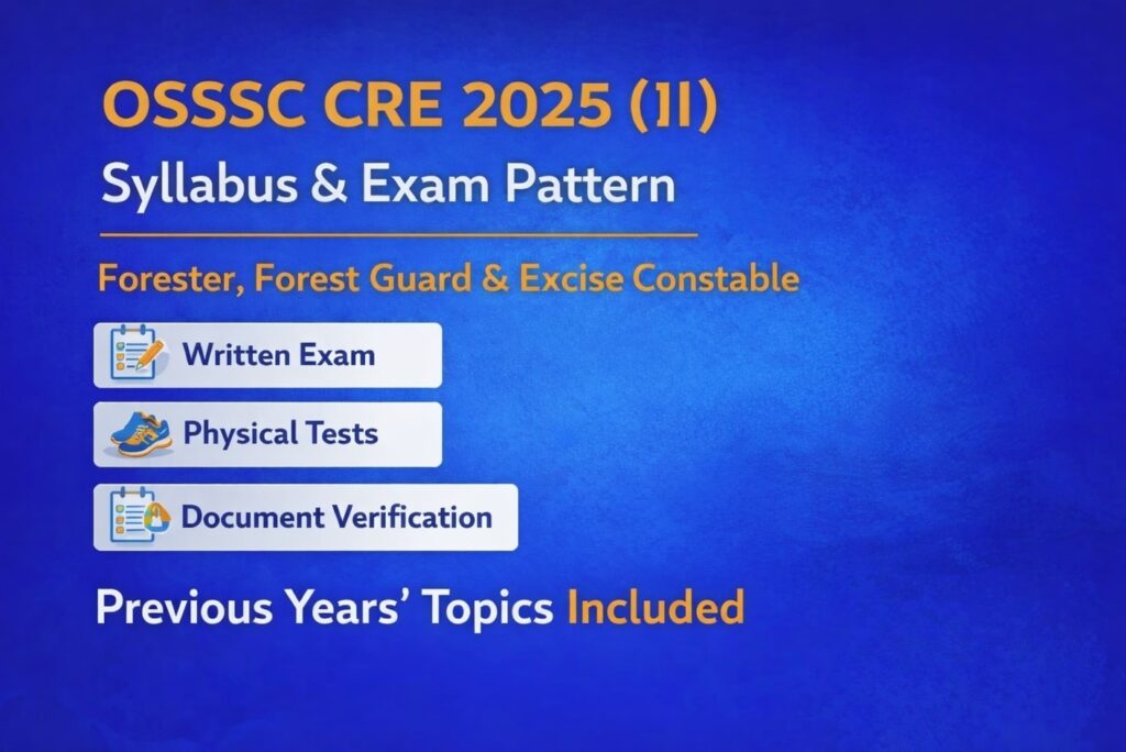 OSSSC CRE 2025 II syllabus and exam pattern for Forester, Forest Guard and Excise Constable posts