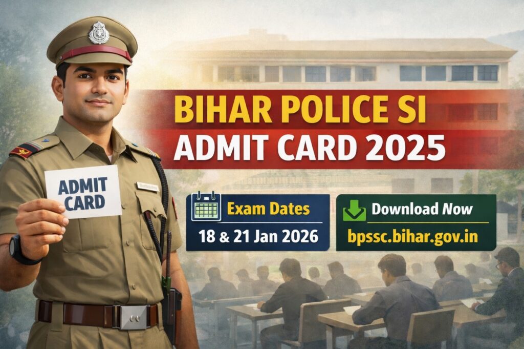 Bihar Police SI Admit Card 2025 download for preliminary exam scheduled on 18 and 21 January 2026