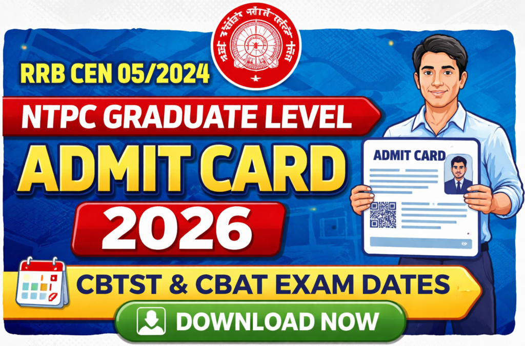 RRB CEN 05/2024 NTPC Graduate Level admit card 2026 CBTST and CBAT exam