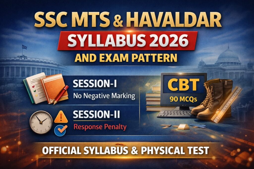 SSC MTS and Havaldar syllabus 2026 with official exam pattern, session wise structure, CBT details and physical test information