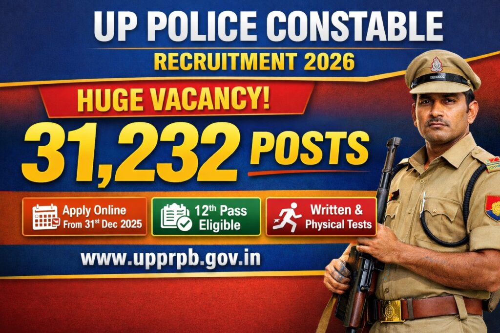 UP Police Constable Recruitment 2026 for 31,232 posts – 12th pass candidates eligible