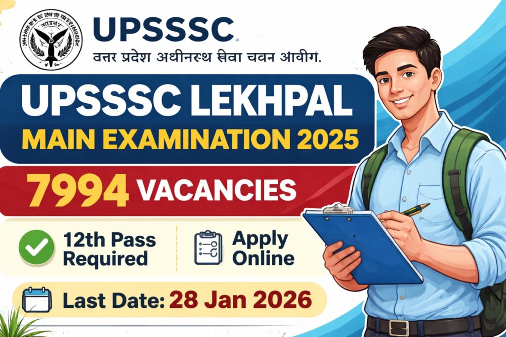 UPSSSC Lekhpal Main Examination 2025 notification for 7,994 posts – 12th pass candidates eligible, apply online
