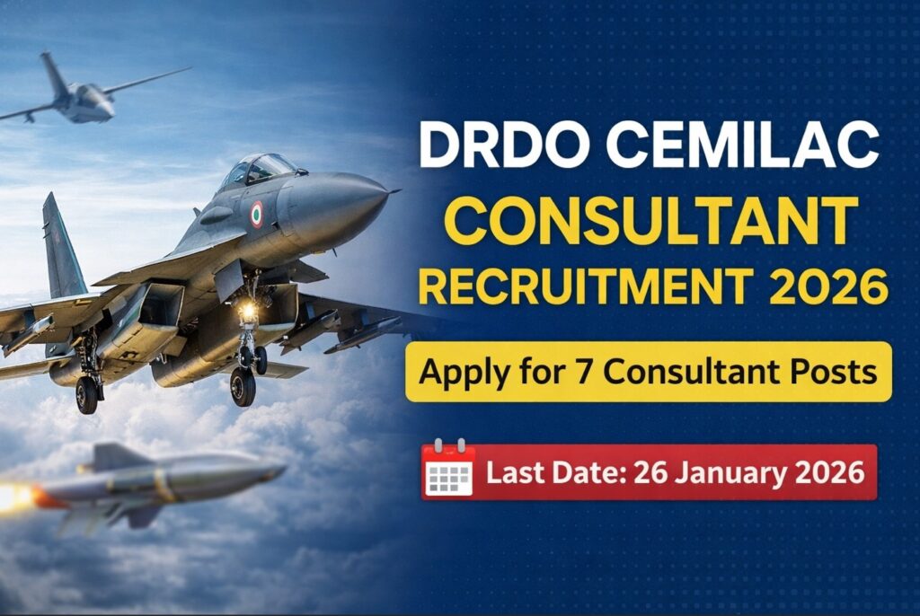 DRDO CEMILAC Consultant Recruitment 2026 notification for 7 consultant posts with last date 26 January 2026