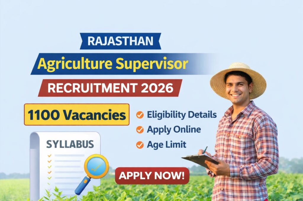 Rajasthan Agriculture Supervisor Recruitment 2026 notification with 1100 vacancies eligibility age limit apply online