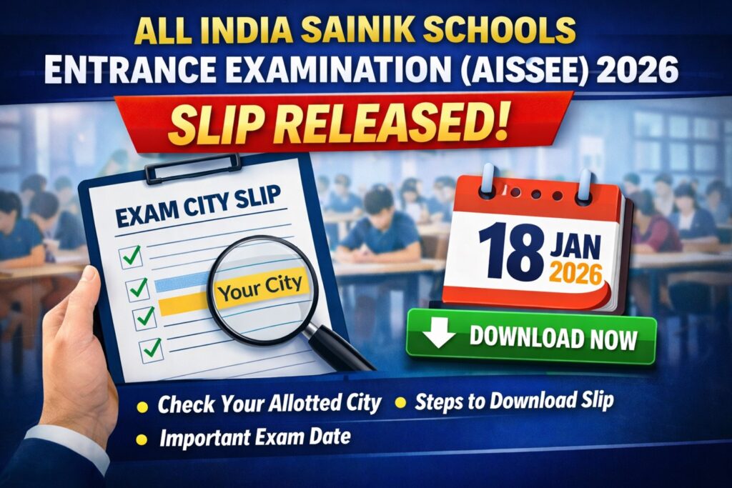 All India Sainik Schools Entrance Examination (AISSEE) 2026 exam city intimation slip released