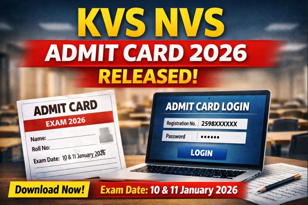 KVS NVS Admit Card 2026 released for Tier 1 exam scheduled on 10 and 11 January 2026