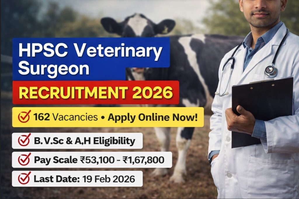 HPSC Veterinary Surgeon Recruitment 2026 apply online for 162 posts
