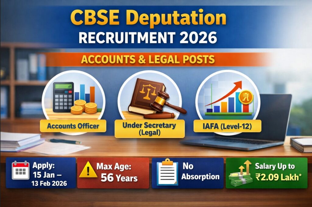 CBSE Deputation Recruitment 2026 for Accounts and Legal Posts with Salary up to 2.09 Lakh