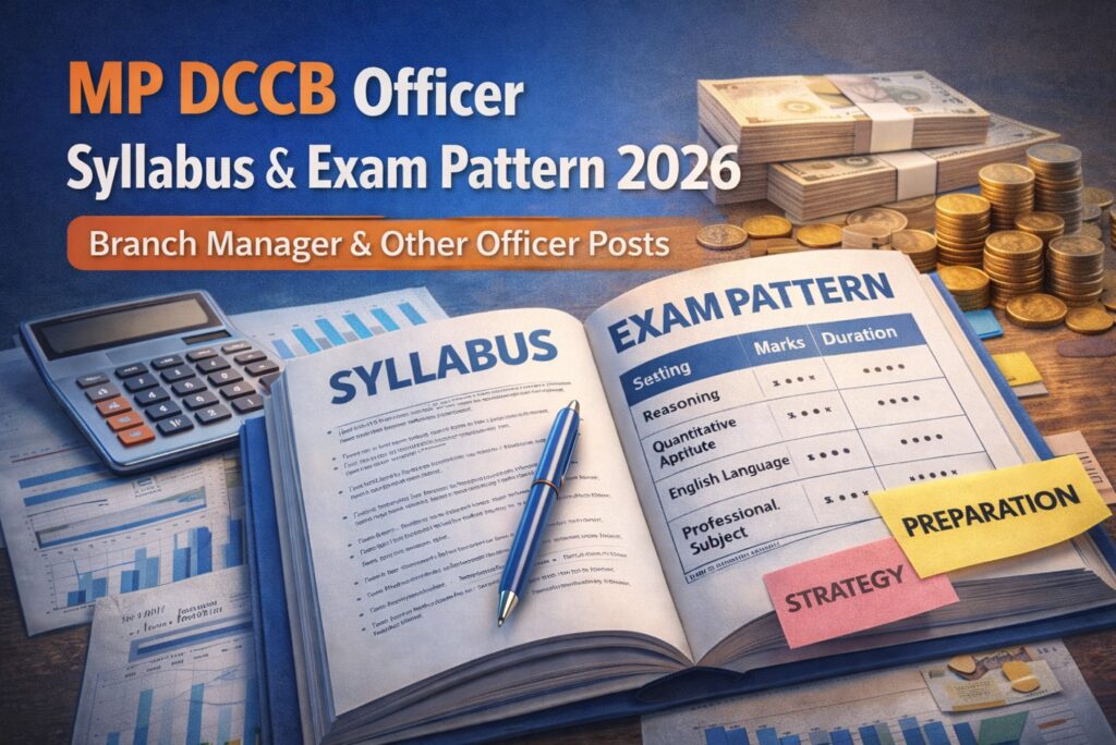 MP DCCB Officer syllabus and exam pattern 2026 for Branch Manager and other officer posts in Madhya Pradesh Cooperative Banks