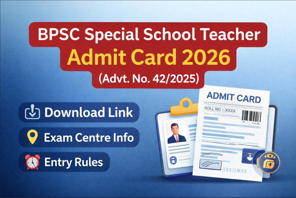 BPSC Special School Teacher Admit Card 2026 download link, exam centre details and entry rules