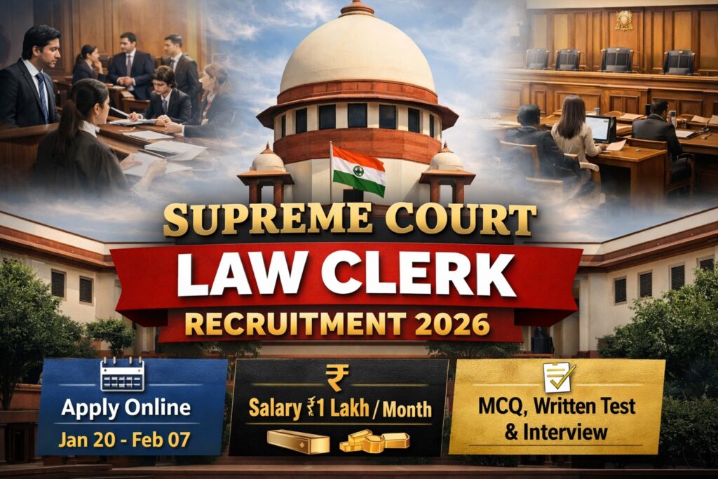 Supreme Court Law Clerk Recruitment 2026 apply online salary 1 lakh per month