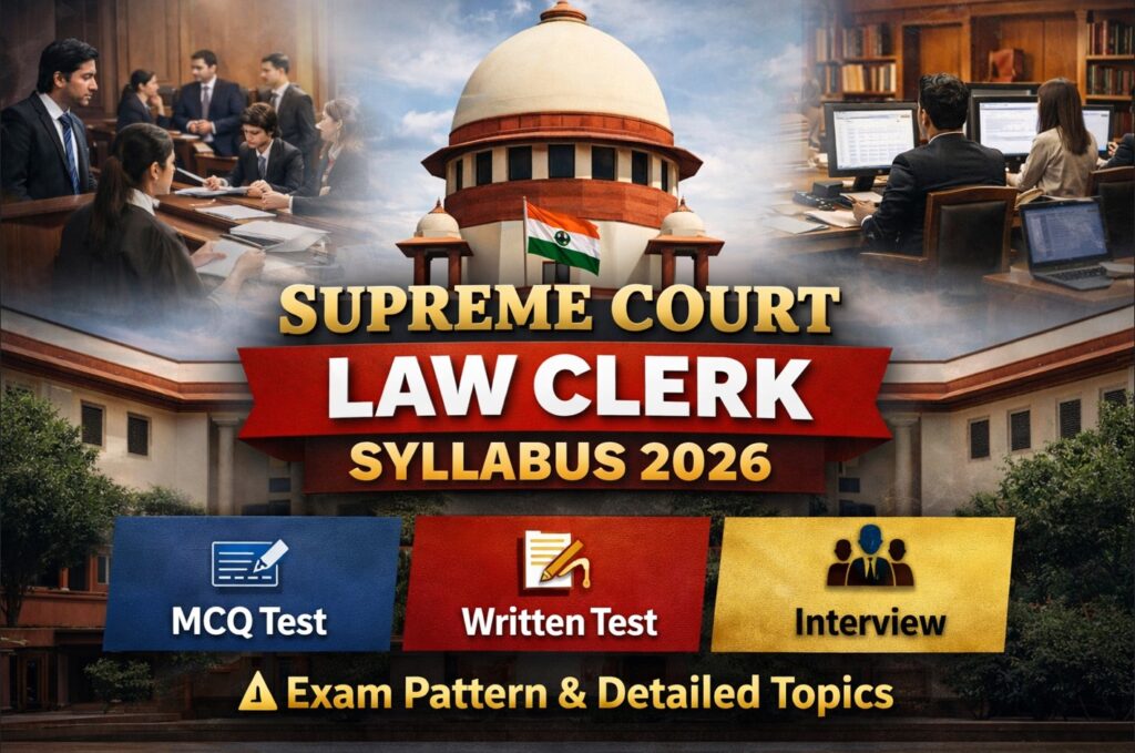 Supreme Court Law Clerk Syllabus 2026 exam pattern MCQ written test interview