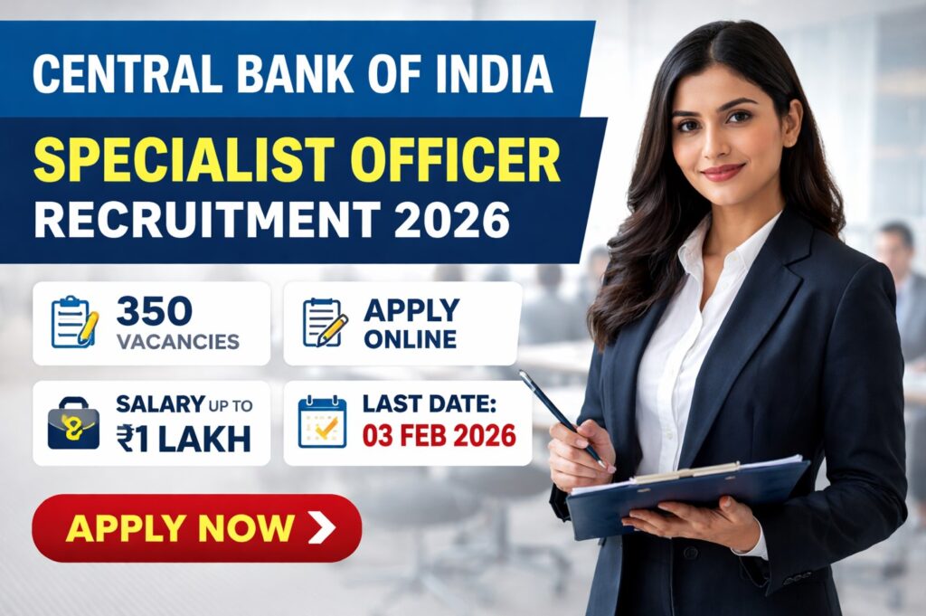 Central Bank of India Specialist Officer Recruitment 2026 apply online for 350 Forex Officer and Marketing Officer vacancies