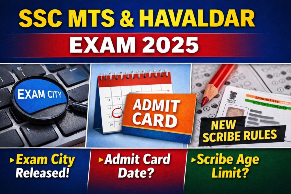 SSC MTS & Havaldar Exam 2025 exam city released with admit card date and new scribe rules update