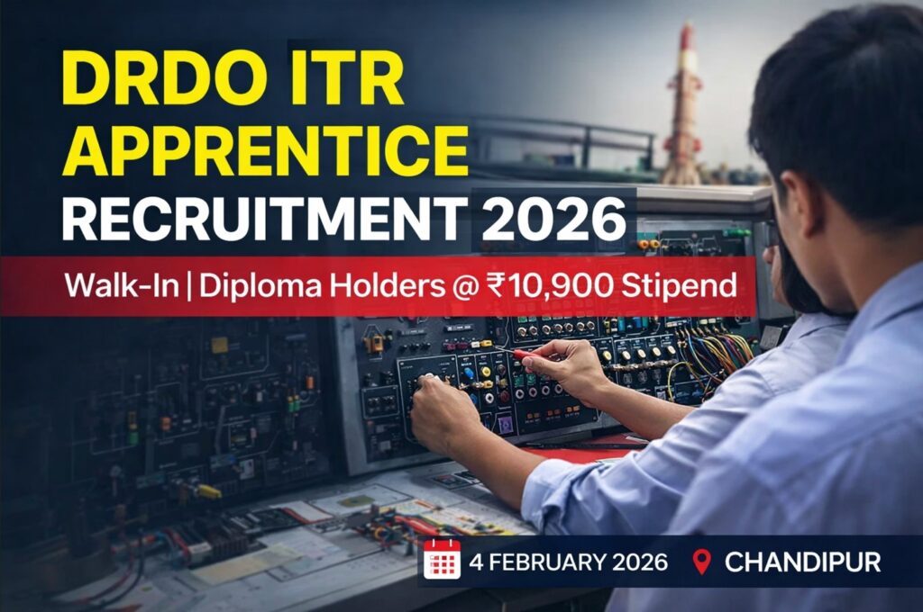 DRDO ITR Apprentice Recruitment 2026 walk in interview for diploma holders with ₹10,900 stipend