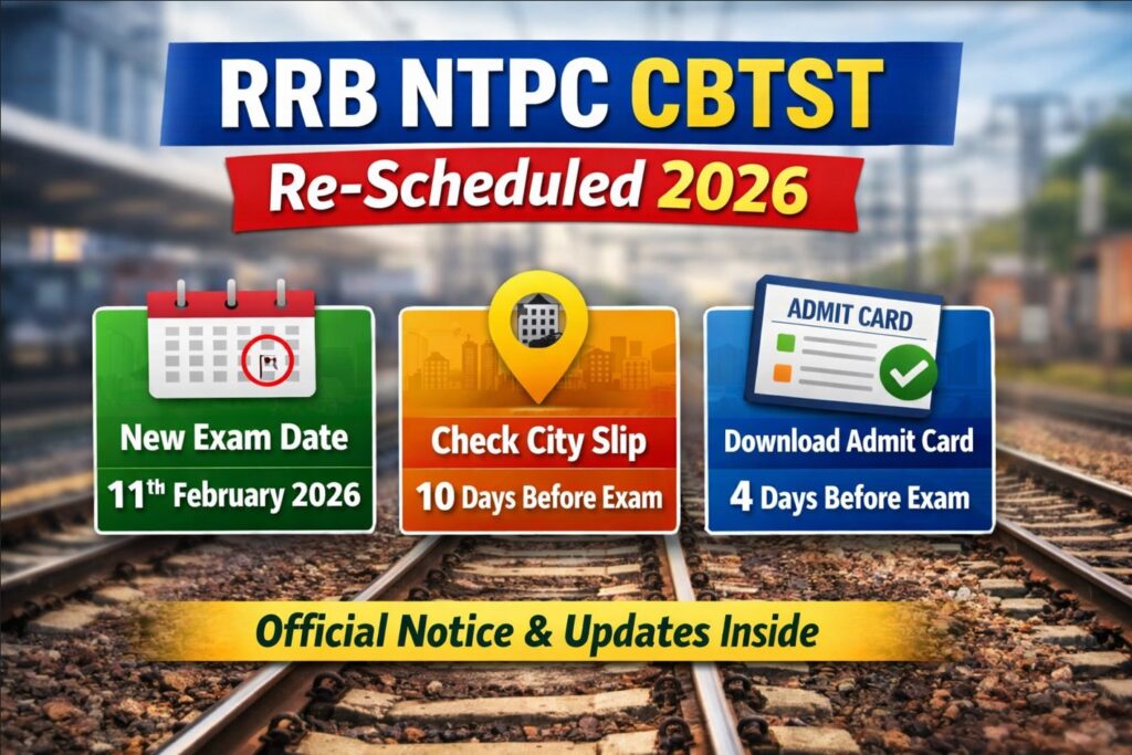 RRB NTPC CBTST re scheduled exam date 2026 with city slip and admit card download details