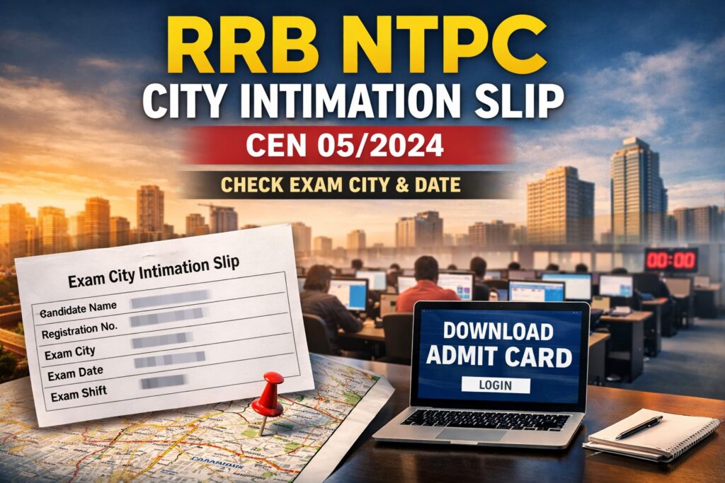 RRB NTPC City Intimation Slip 2024 released for CEN 05/2024 exam city and date check