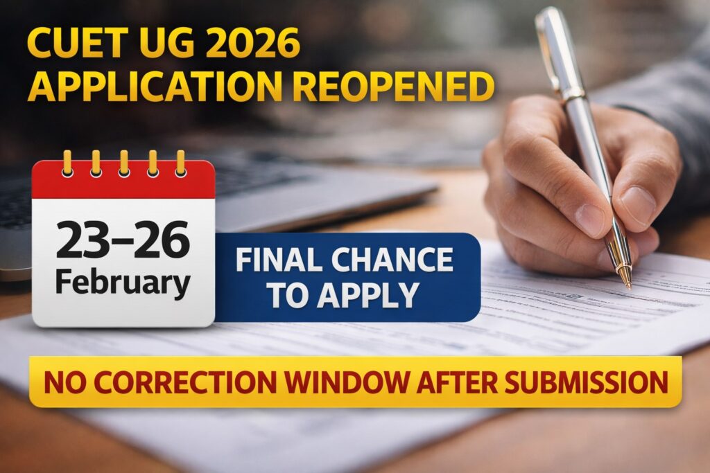 CUET UG 2026 application reopened from 23 to 26 February final chance no correction window after submission