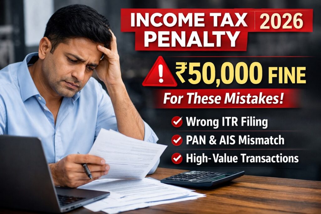 Income Tax Penalty Rules 2026 – ₹50,000 fine for wrong ITR filing, PAN and AIS mismatch