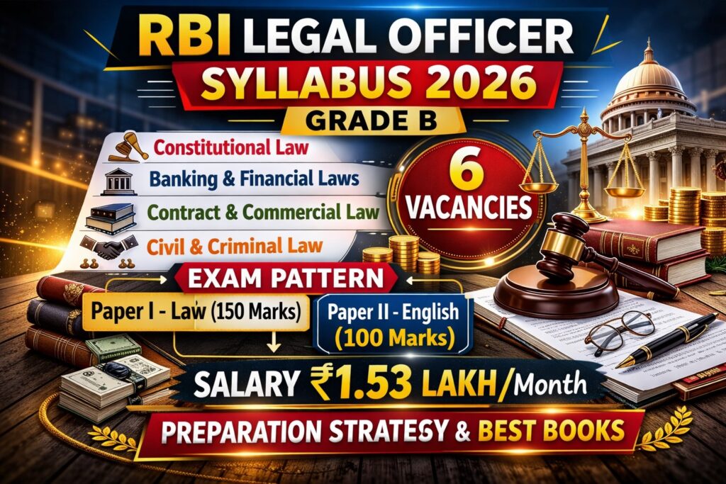 RBI Legal Officer Syllabus 2026 Grade B Exam Pattern Law Topics Salary 1.53 Lakh