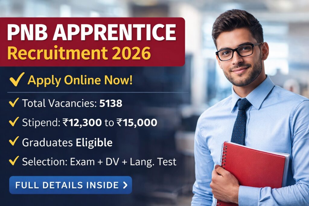 PNB Apprentice Recruitment 2026 apply online for 5138 vacancies, graduate jobs with stipend