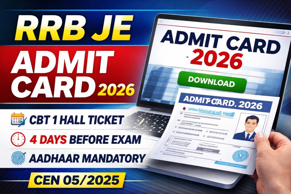 RRB JE Admit Card 2026 CBT 1 hall ticket download update for CEN 05/2025