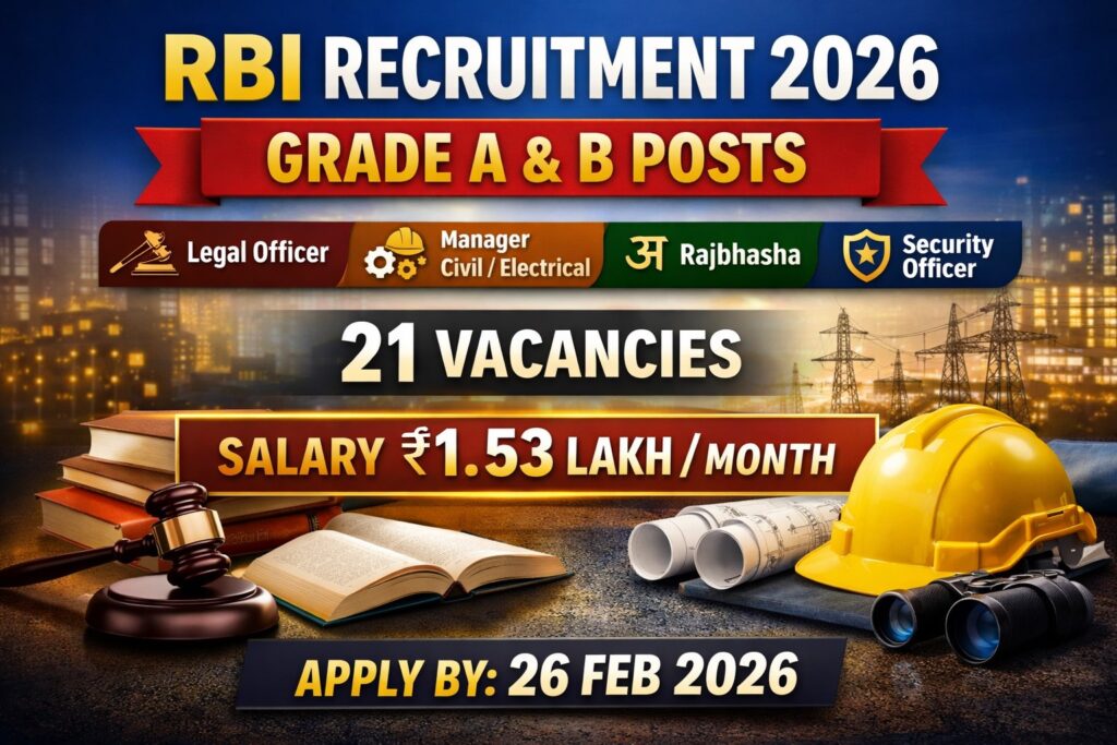 RBI Recruitment 2026 Grade A and B Notification 21 Vacancies Salary 1.53 Lakh Per Month
