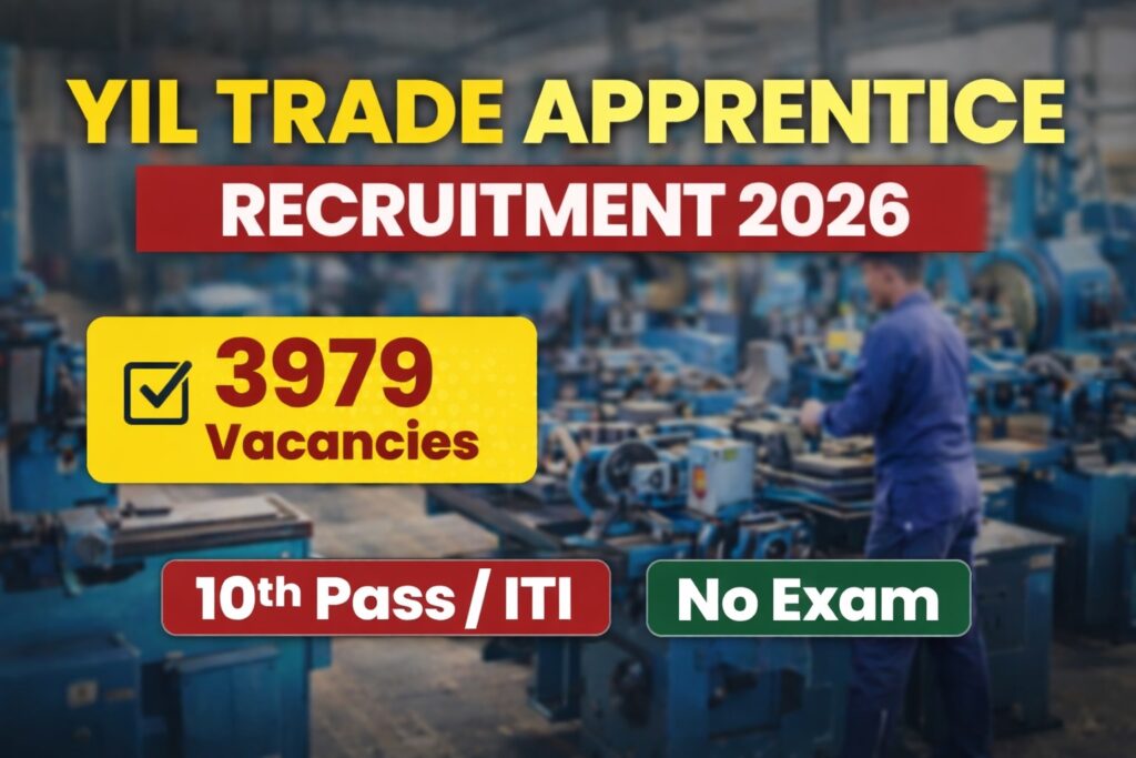 YIL Trade Apprentice Recruitment 2026 featured image showing 3979 vacancies for 10th pass and ITI candidates with no exam selection