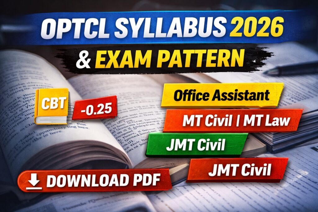 OPTCL Syllabus 2026 and exam pattern for Office Assistant and Management Trainee posts