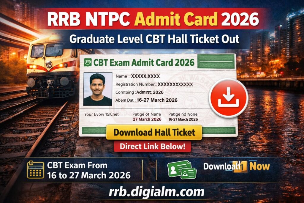 RRB NTPC Admit Card 2026 download graduate level CBT exam hall ticket 16 to 27 March