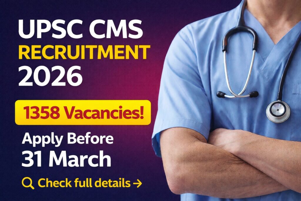 UPSC CMS Recruitment 2026 medical officer vacancies apply online
